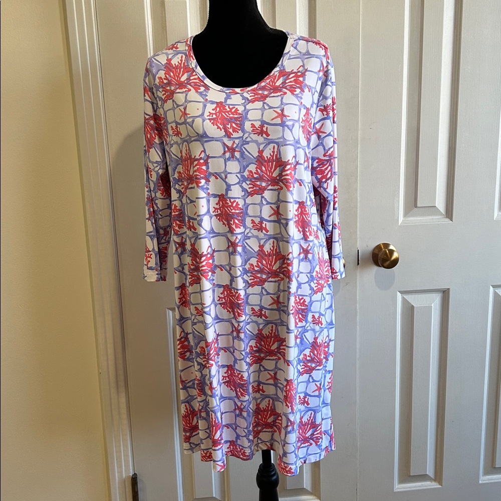 Lulu B Coastal Print Long Sleeve Pullover Dress